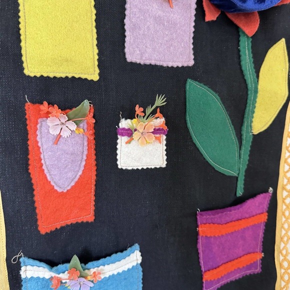 Vintage Handmade Felt Patchwork Sewing Pocket Wall Organizer Tatting Floral - Picture 5 of 12